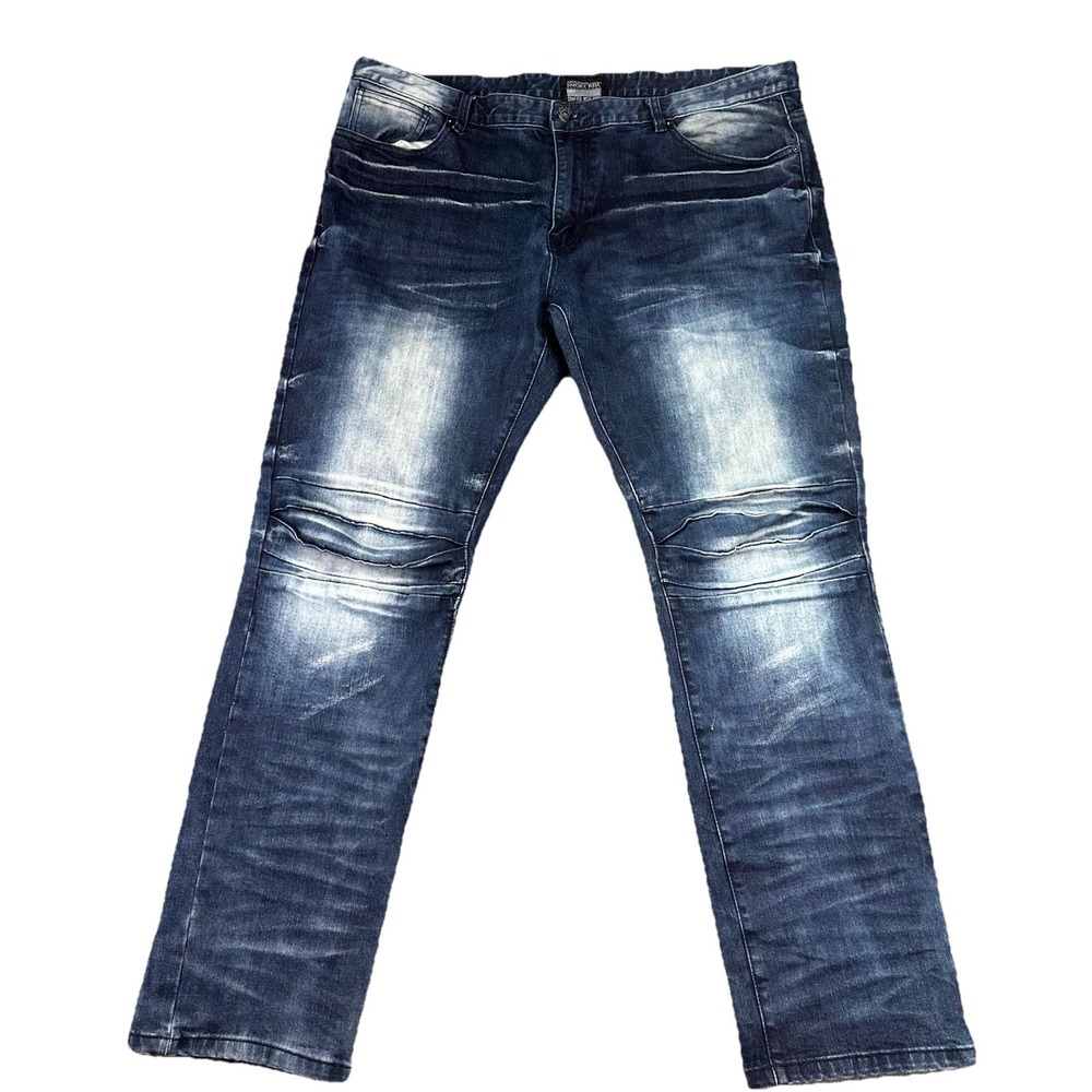 Smoke Rise Jeans Mens Dark Wash Denim Moto Grunge Biker Whiskered Straight 40x32
